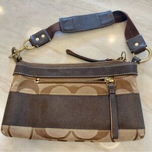 Coach Brown Signature Fabric Stripe Demi Shoulder Bag